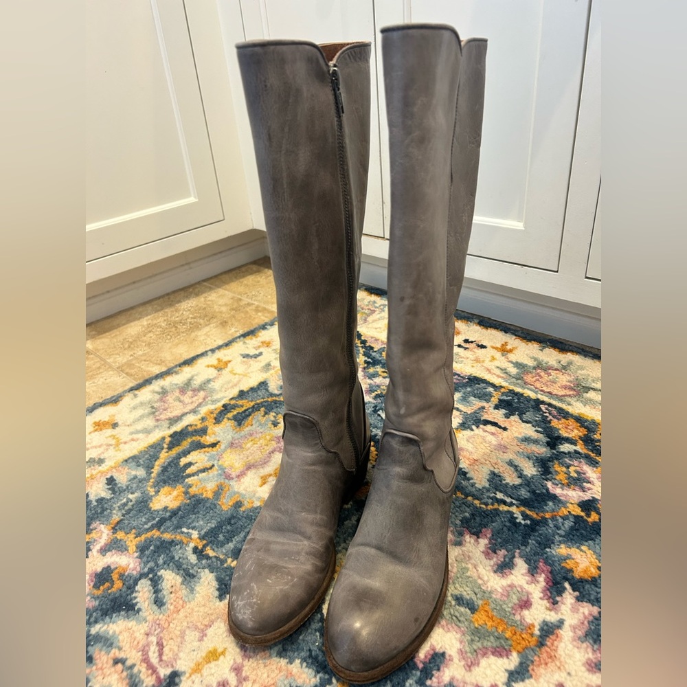 Frye Women's Carson Piping Tall Knee High Boots in gray leather